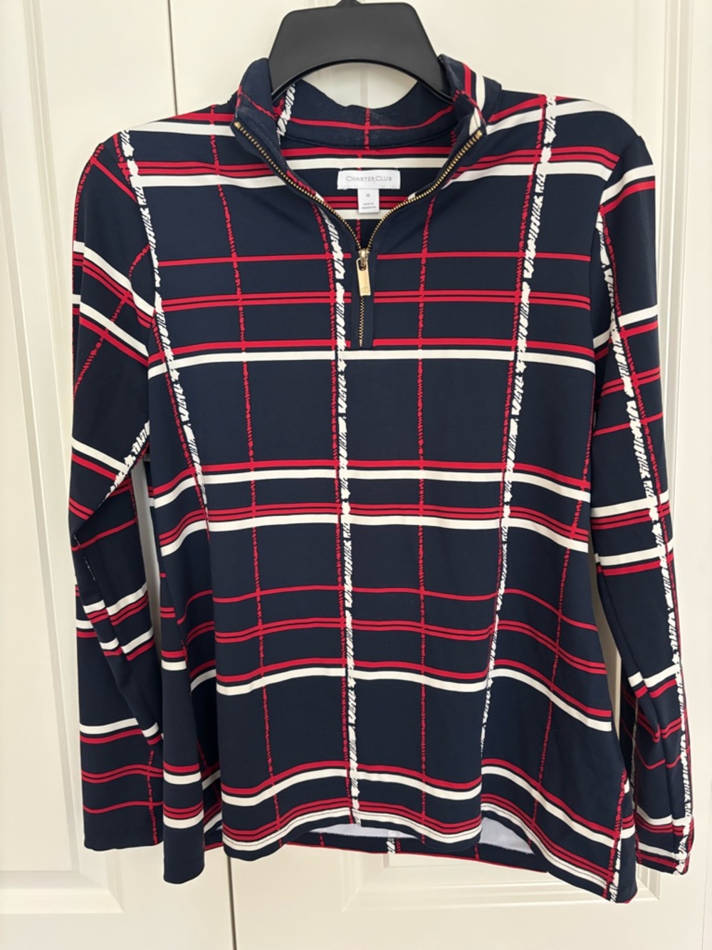 Women’s Charter club quarter zip navy red pullover sz medium